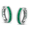 Channel Set Baguette Emerald and Diamond Hoop Earrings