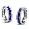 Channel Set Baguette Sapphire and Diamond Hoop Earrings