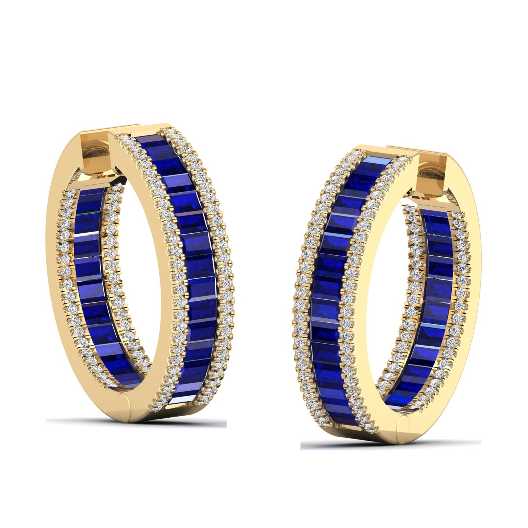 Triple Row Baguette Sapphire and Diamond Hoops