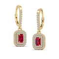 Ruby and Double Halo Diamond Drop Earrings