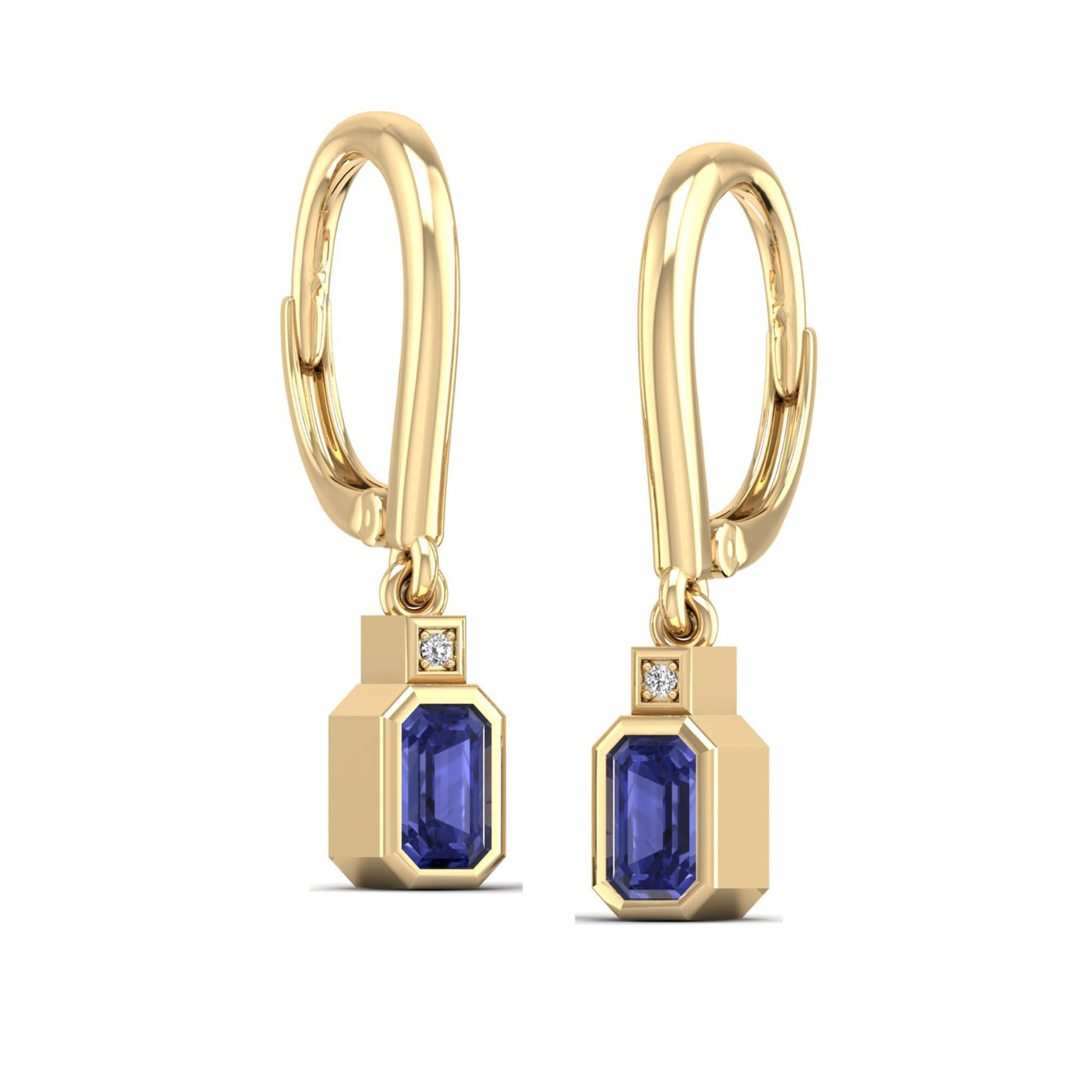 Bezel Tanzanite and Diamond Dangle Drop Earrings