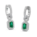 Emerald and Halo Diamond Dangle Earrings