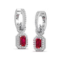 Ruby and Halo Diamond Dangle Earrings