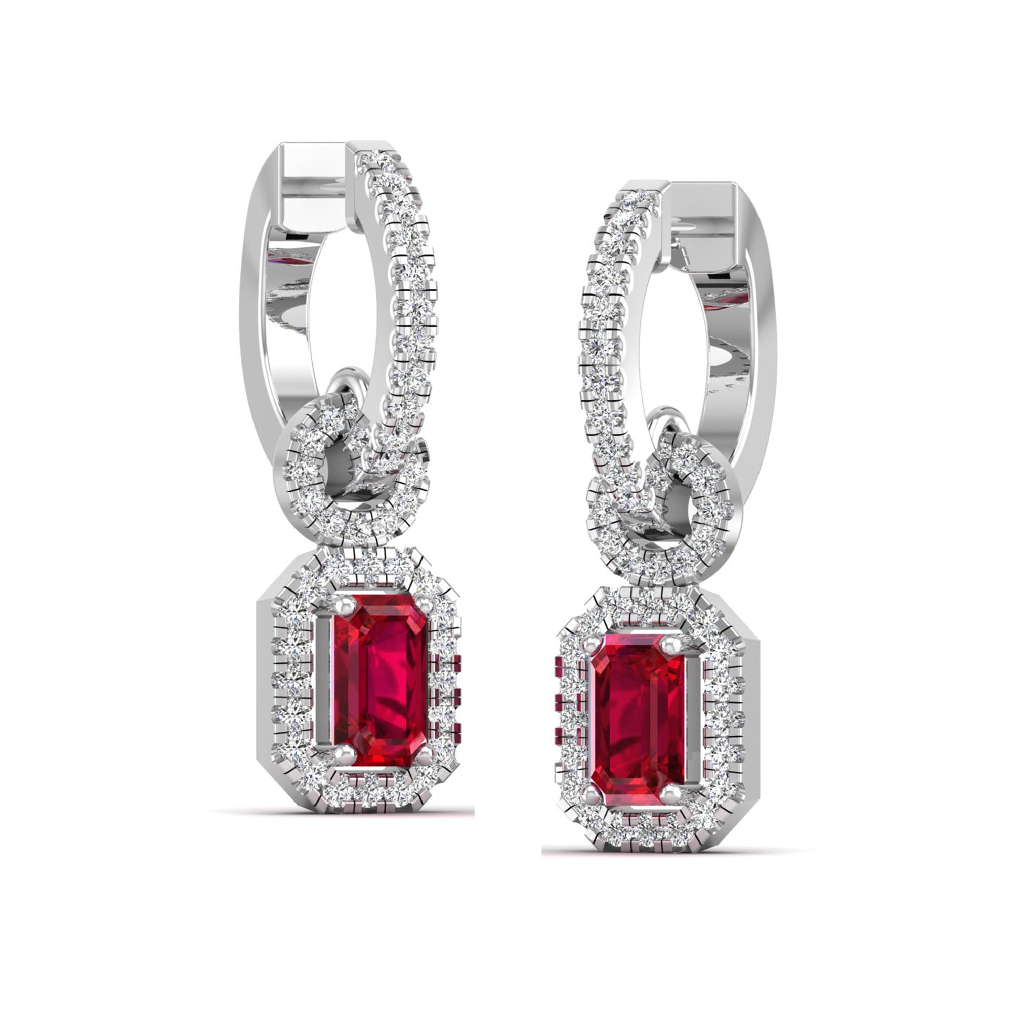 Ruby and Halo Diamond Dangle Earrings