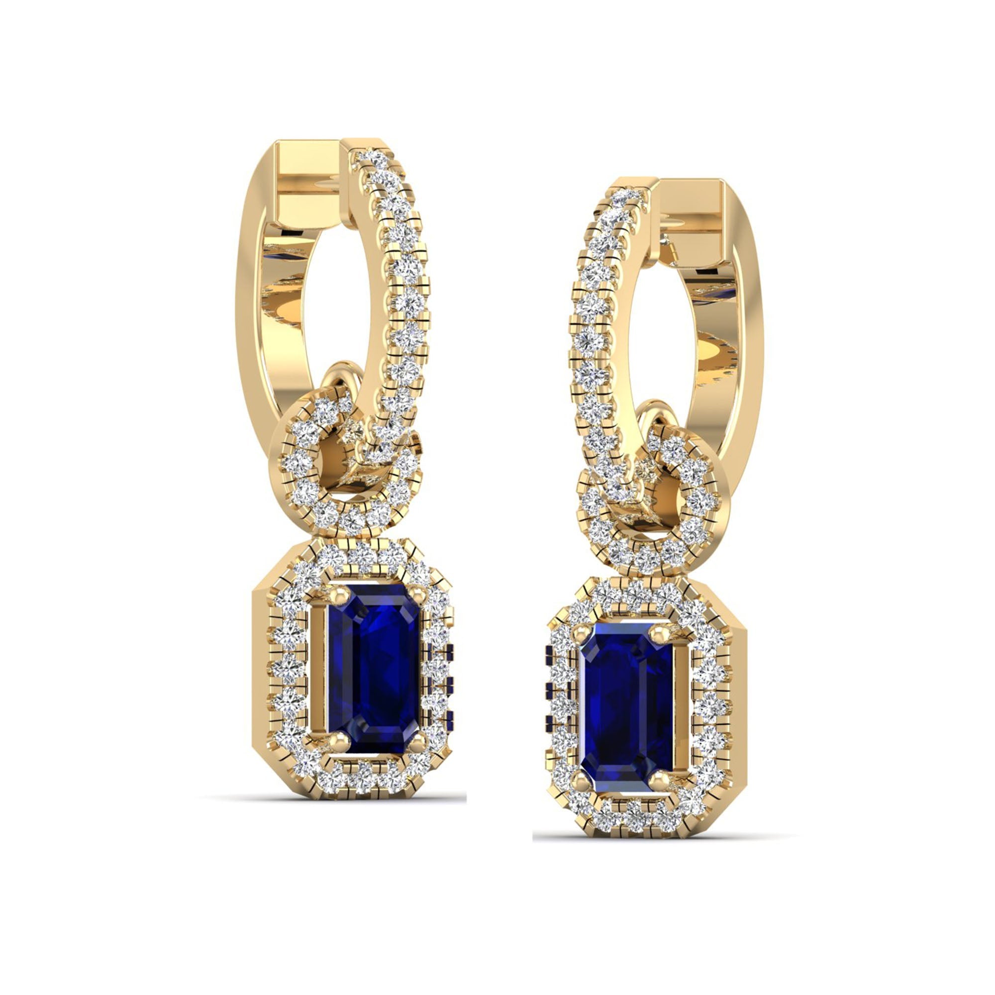 Sapphire and Halo Diamond Dangle Earrings