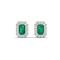 Halo Emerald and Diamond Classic Stud Earrings