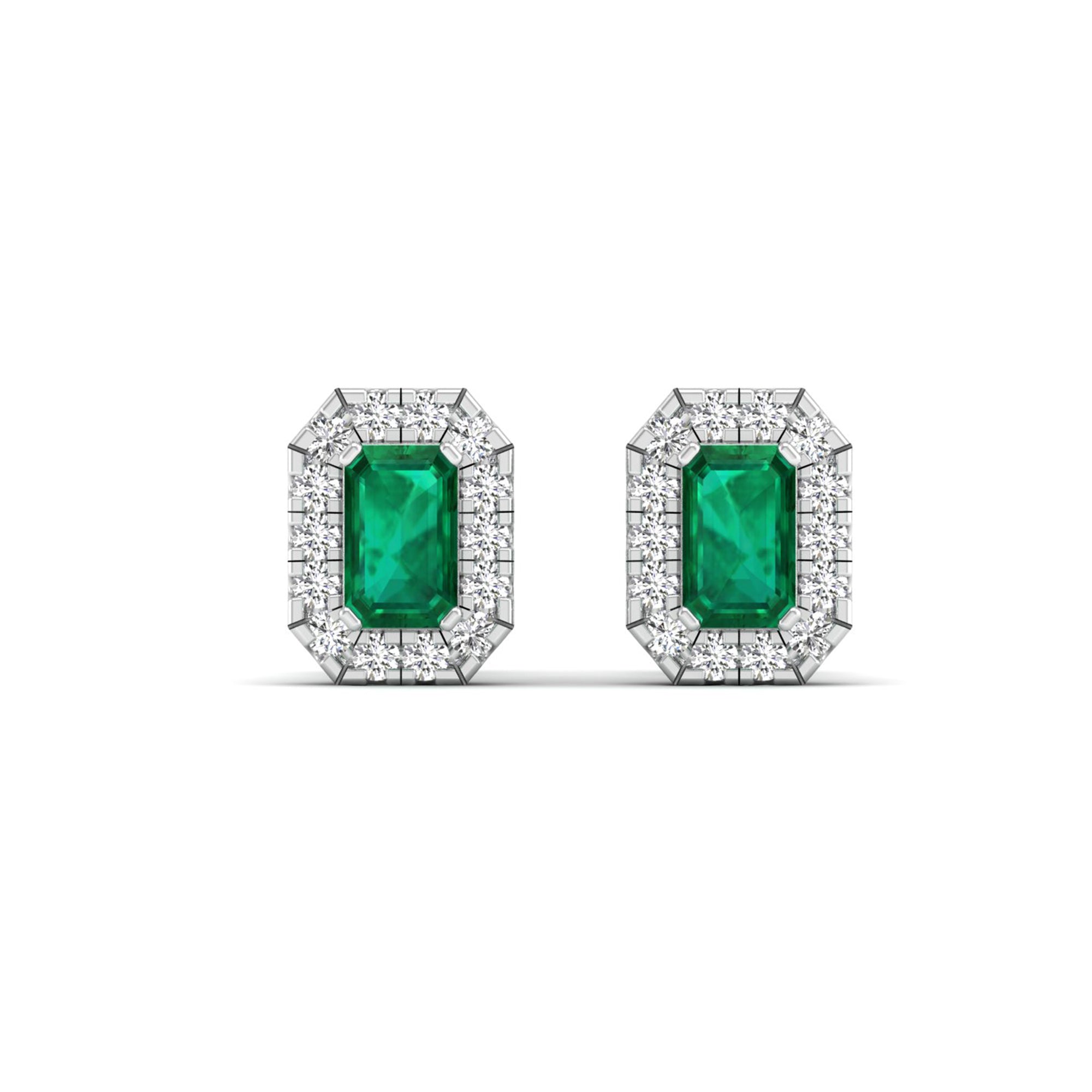 Halo Emerald and Diamond Classic Stud Earrings