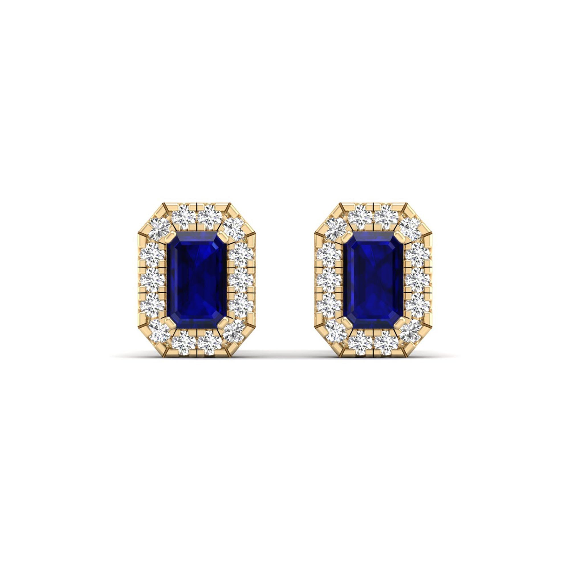 Halo Sapphire and Diamond Classic Stud Earrings