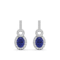 Oval Tanzanite and Halo Diamond Dangle Drop Earrings