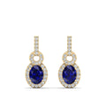Oval Sapphire and Halo Diamond Dangle Drop Earrings