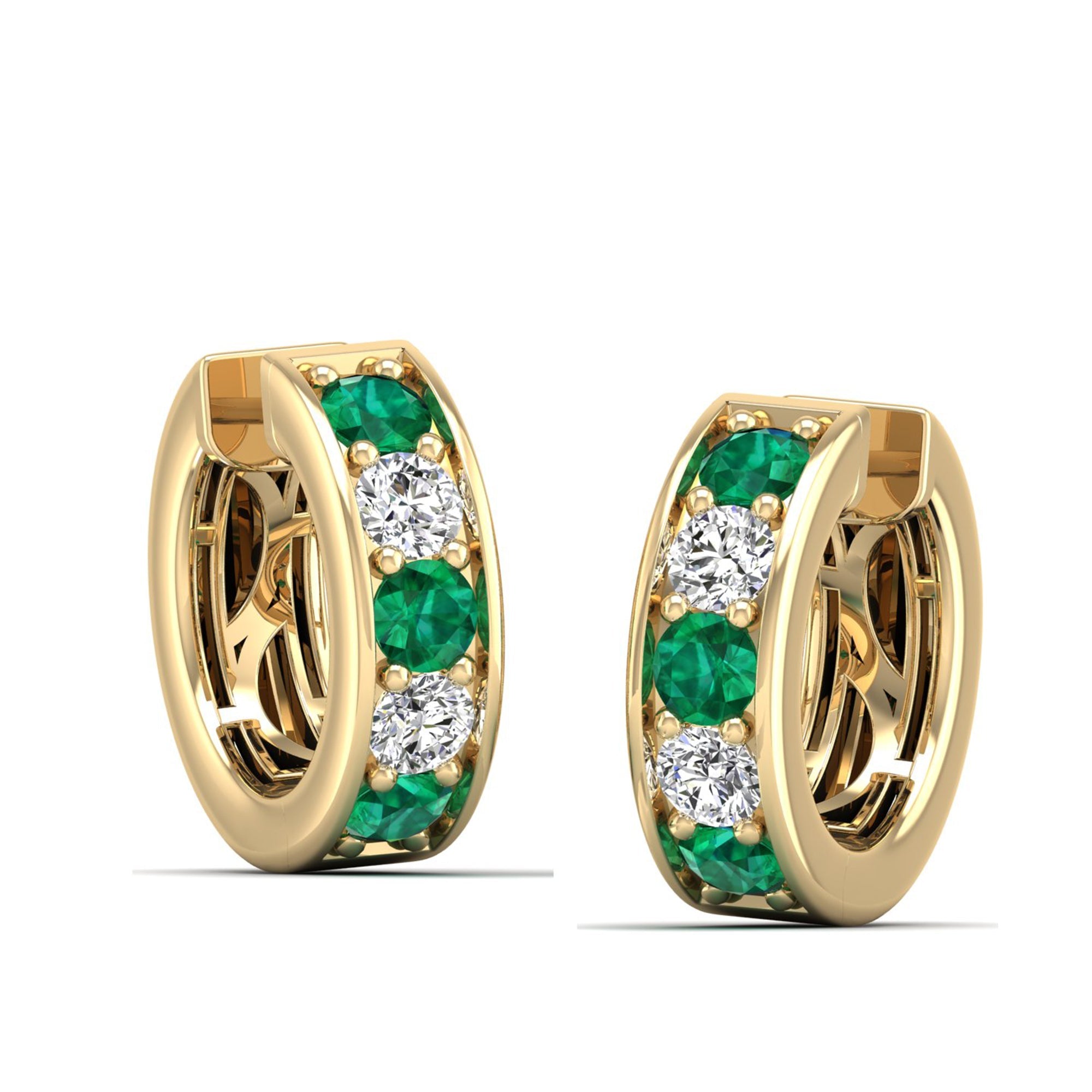 Alternating Emerald and Diamond Huggies