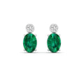 Oval Emerald and Bezel Diamond Studs Earrings