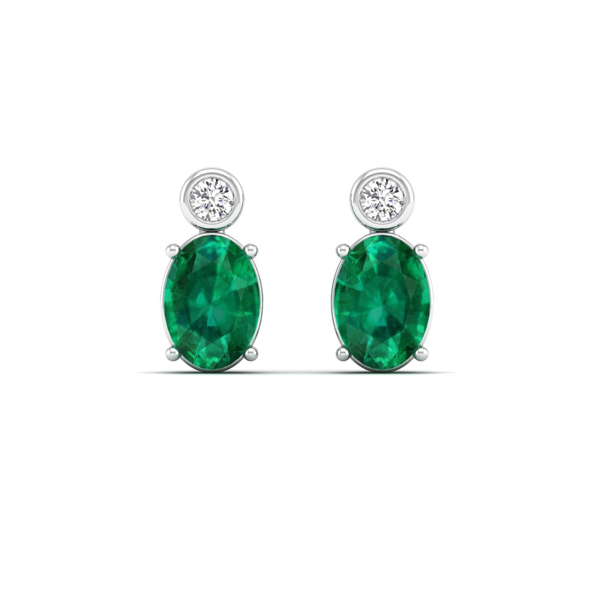 Oval Emerald and Bezel Diamond Studs Earrings