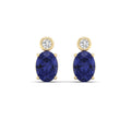 Oval Tanzanite and Bezel Diamond Studs Earrings