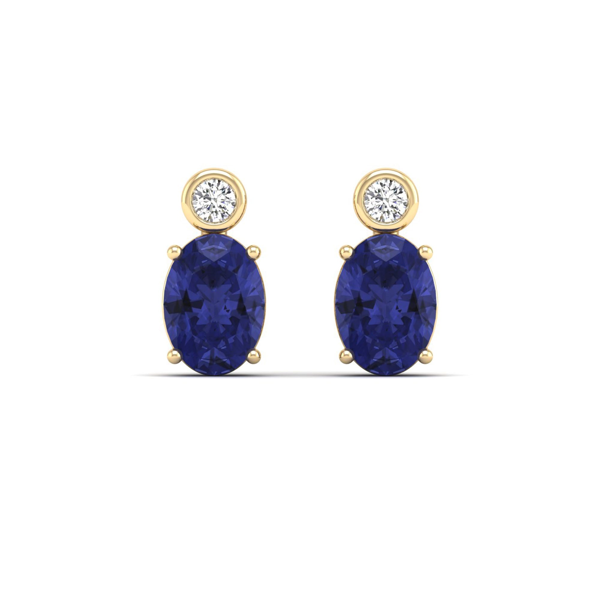 Oval Tanzanite and Bezel Diamond Studs Earrings