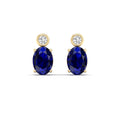 Oval Sapphire and Bezel Diamond Studs Earrings
