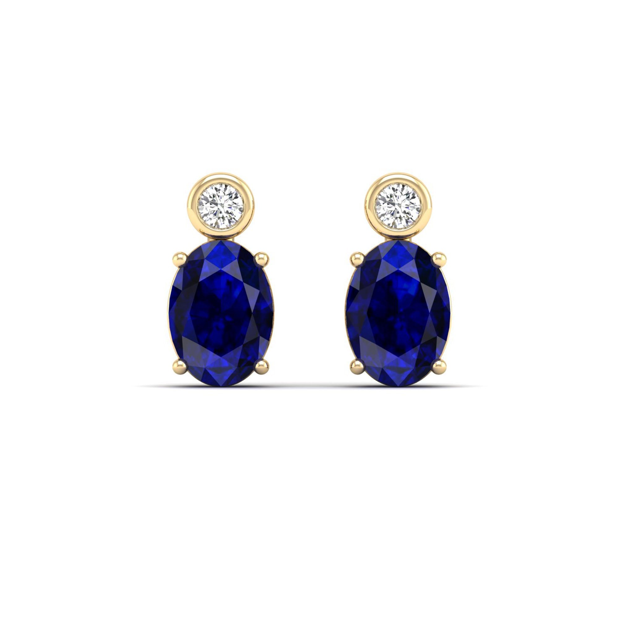 Oval Sapphire and Bezel Diamond Studs Earrings