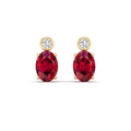 Oval Ruby and Bezel Diamond Studs Earrings