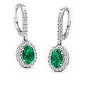 Halo Oval Emerald and Diamond Dangle Earrings