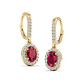 Halo Oval Ruby and Diamond Dangle Earrings