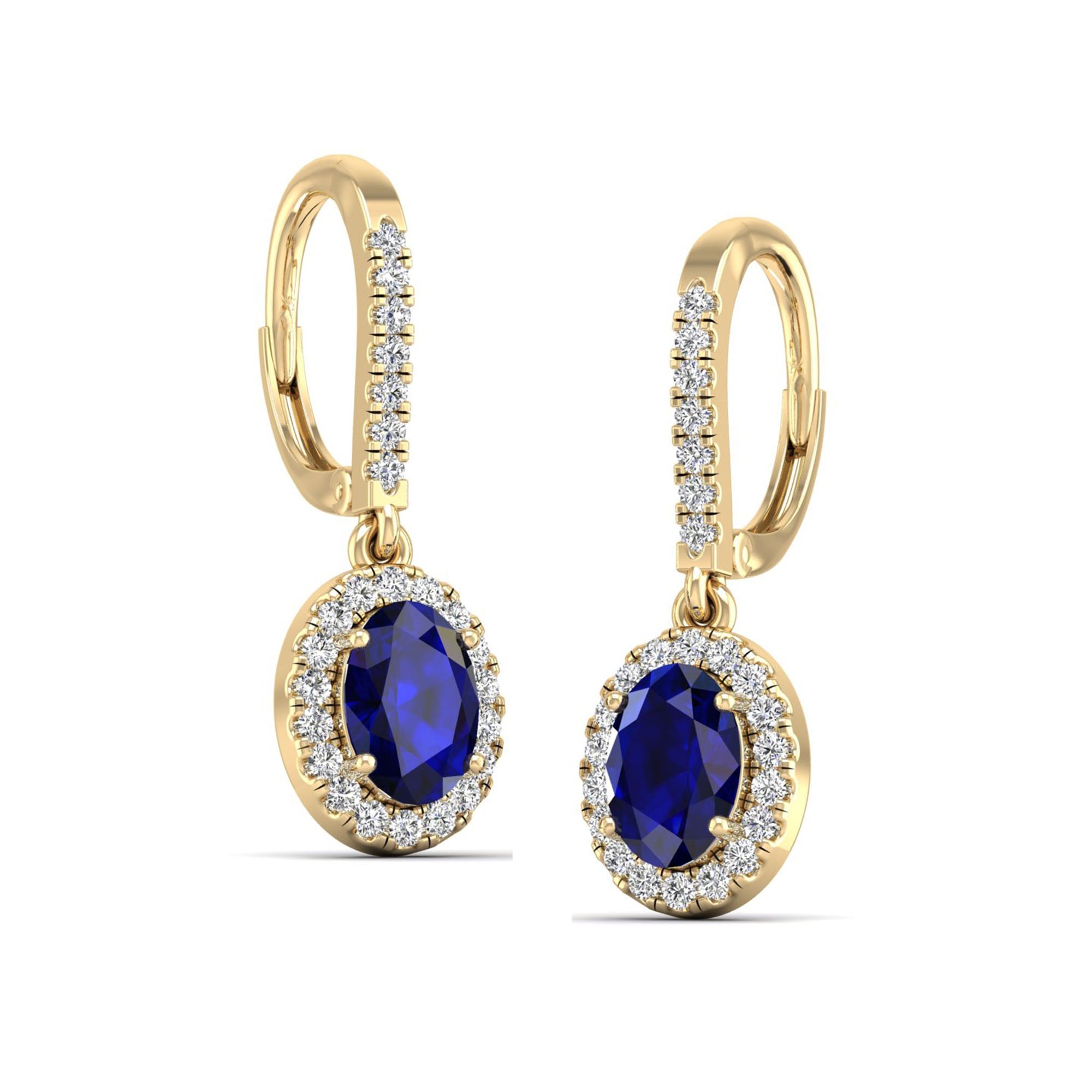 Halo Oval Sapphire and Diamond Dangle Earrings