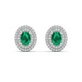 Double Halo Oval Emerald and Diamond Studs Earrings
