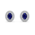 Double Halo Oval Sapphire and Diamond Studs Earrings