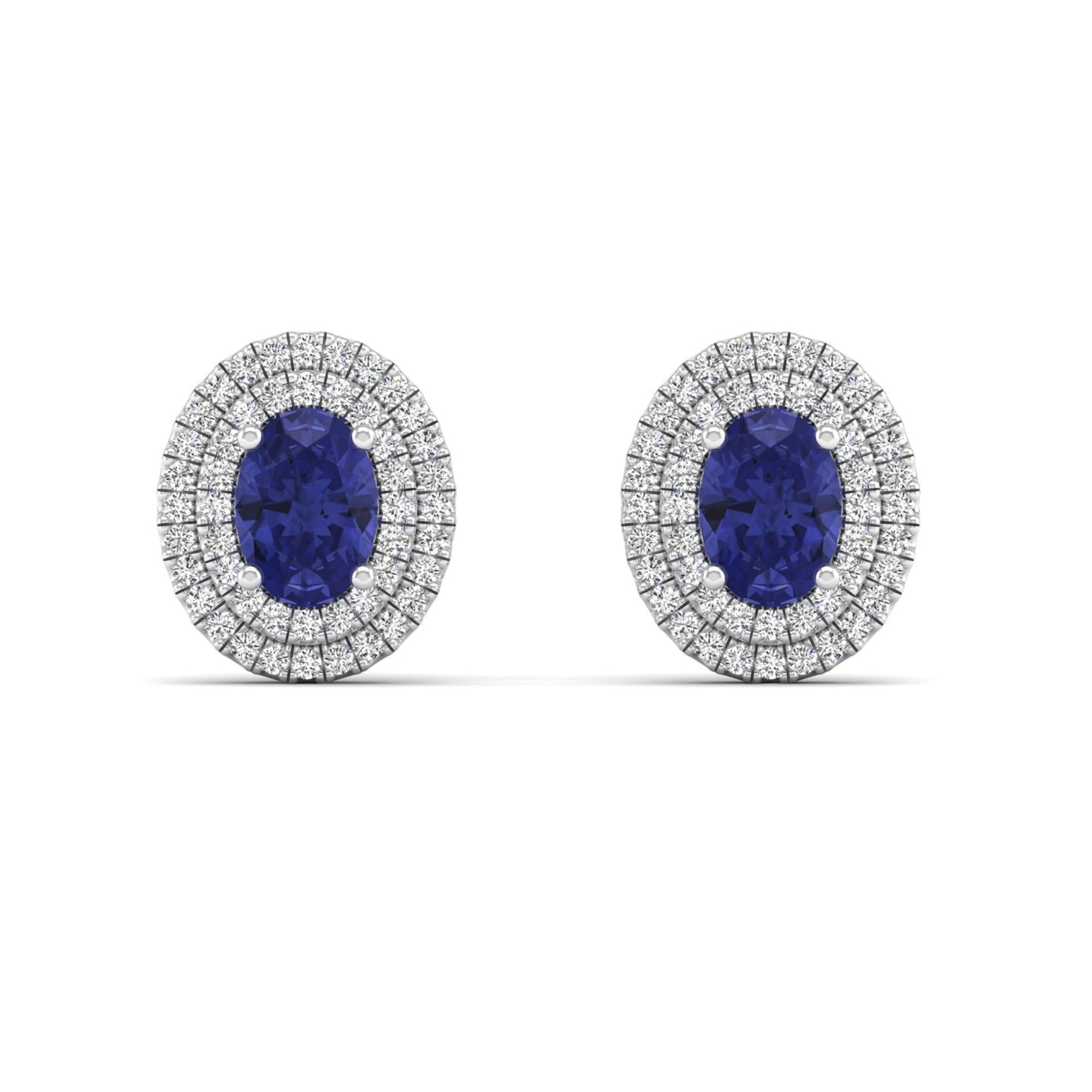 Double Halo Oval Tanzanite and Diamond Studs Earrings