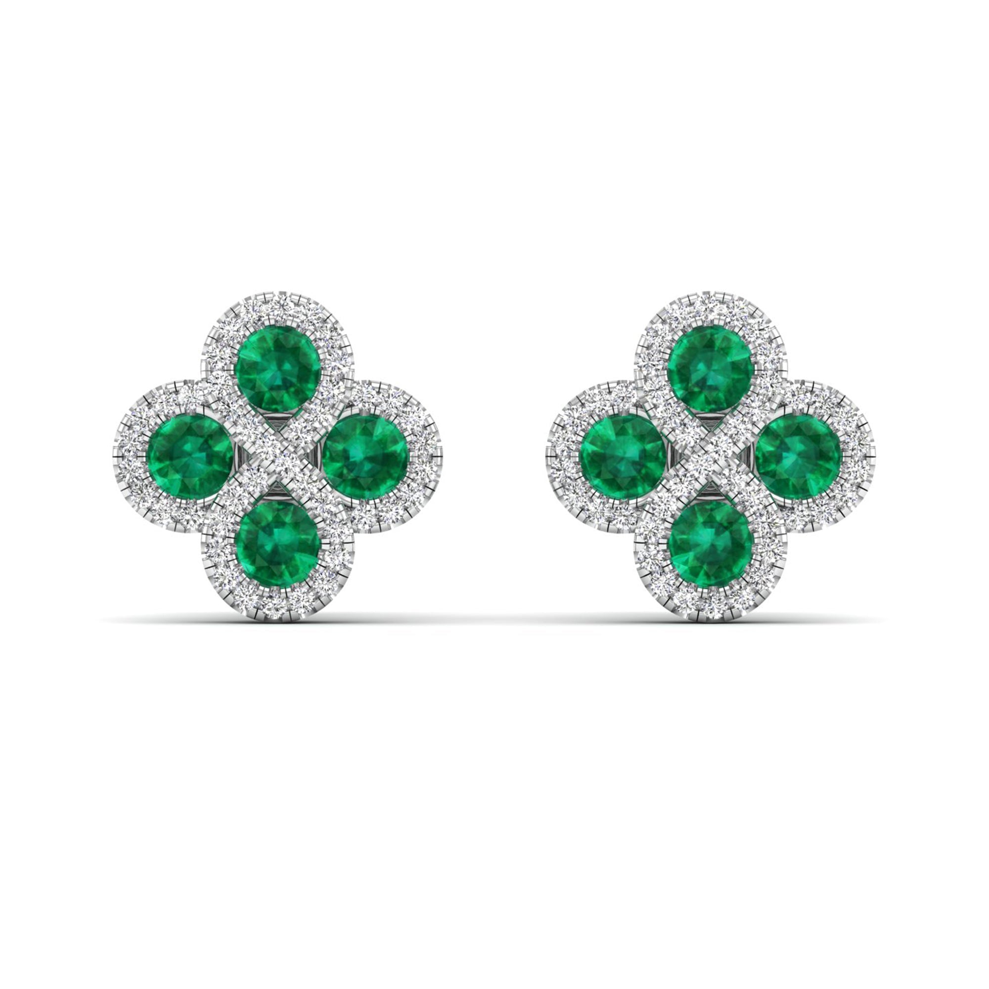 Clover Emerald and Diamond Stud Earrings