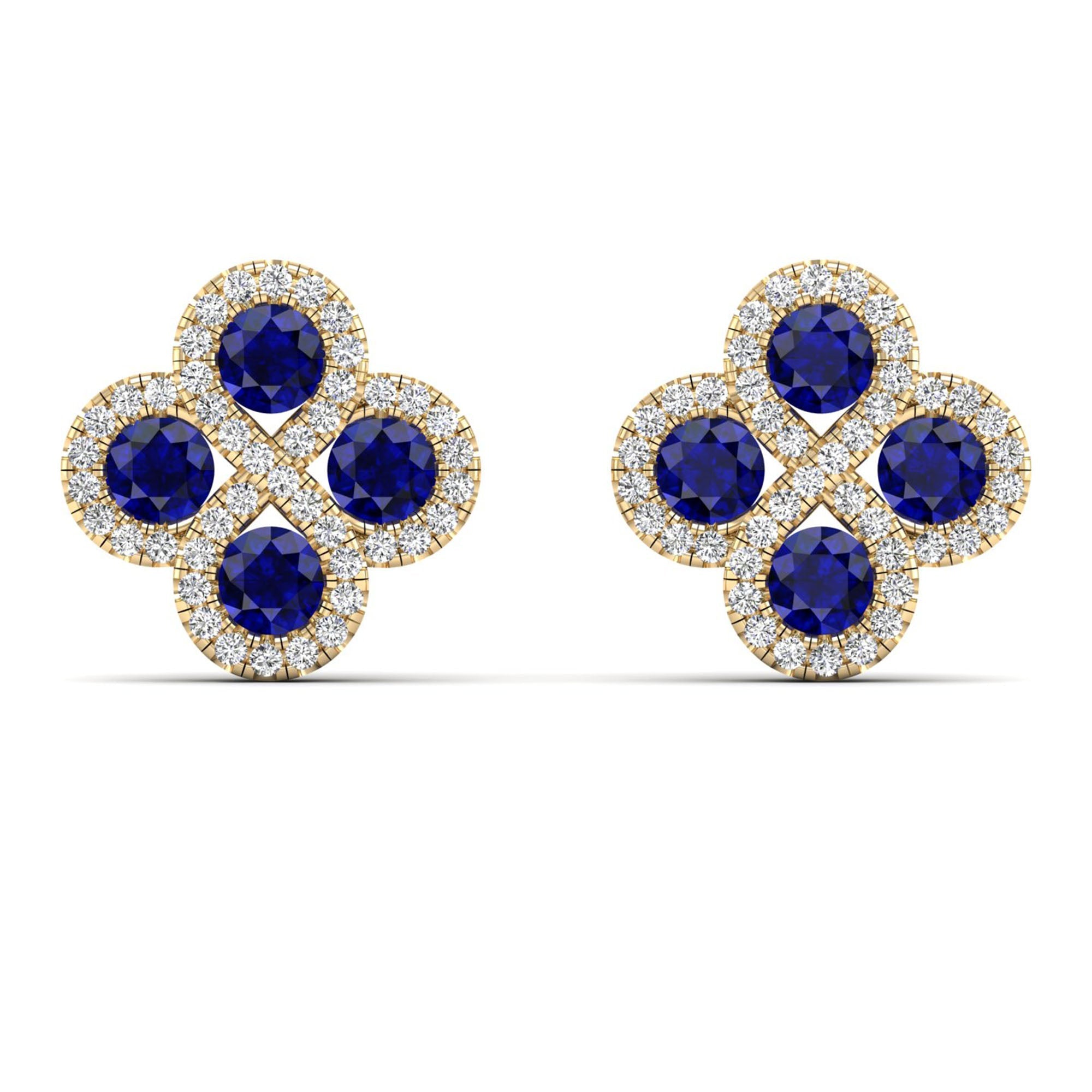 Clover Sapphire and Diamond Stud Earrings