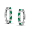 Alternating Prong Set Emerald and Diamond Hoops