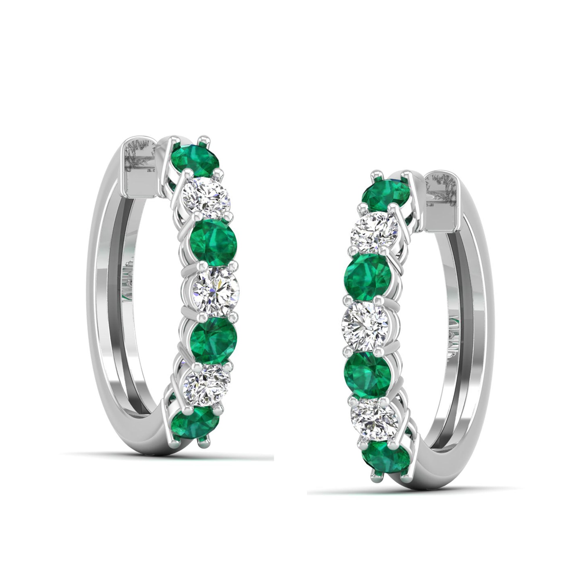 Alternating Prong Set Emerald and Diamond Hoops