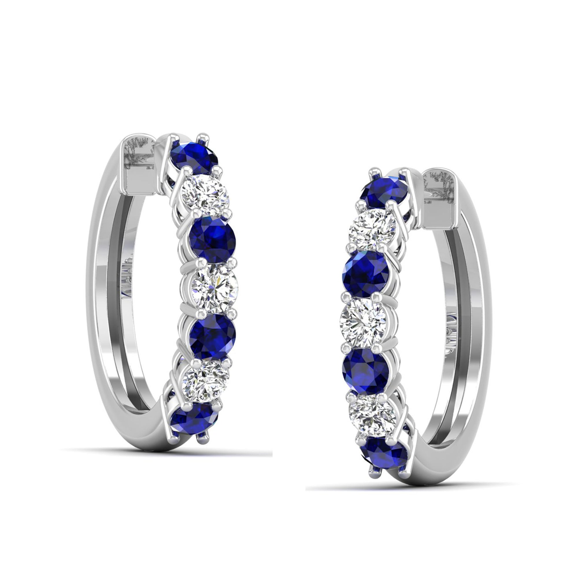 Alternating Prong Set Sapphire and Diamond Hoops