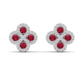 Clover Ruby and Diamond Stud Earrings