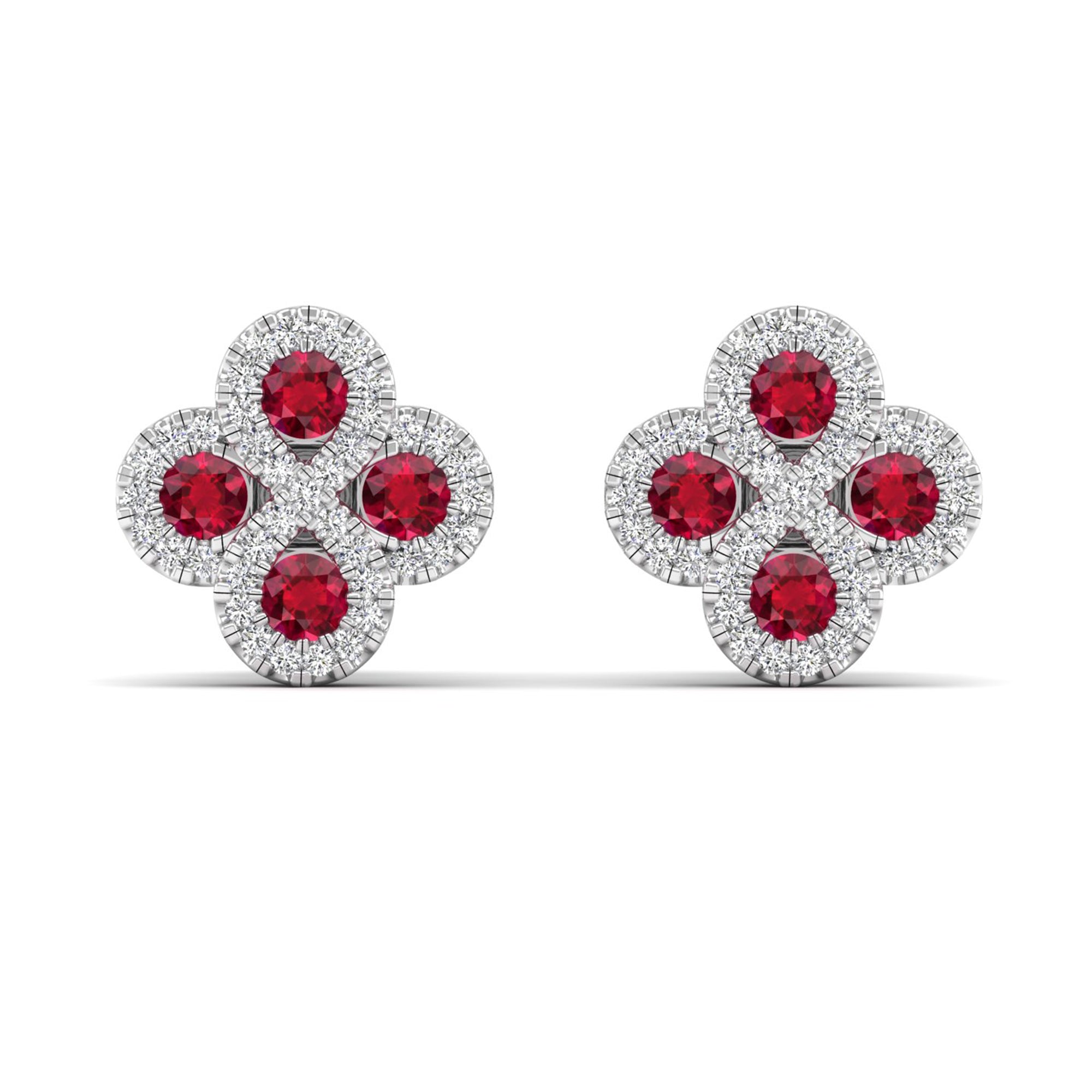 Clover Ruby and Diamond Stud Earrings