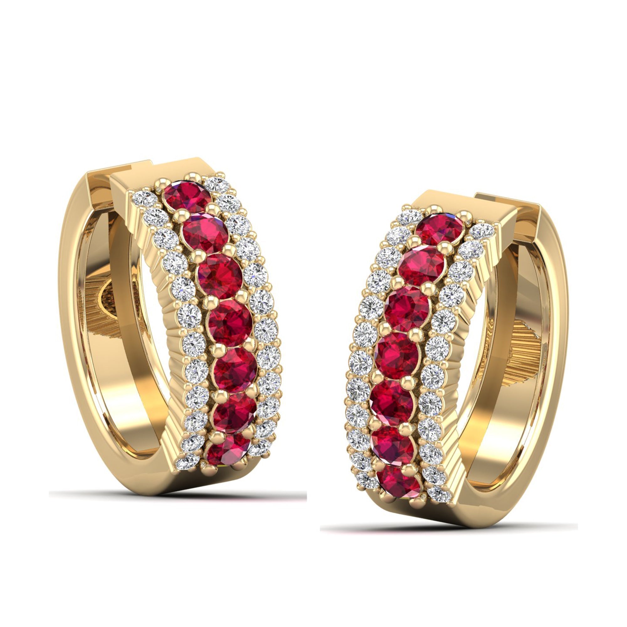 Triple Row Ruby and Diamond Hoops
