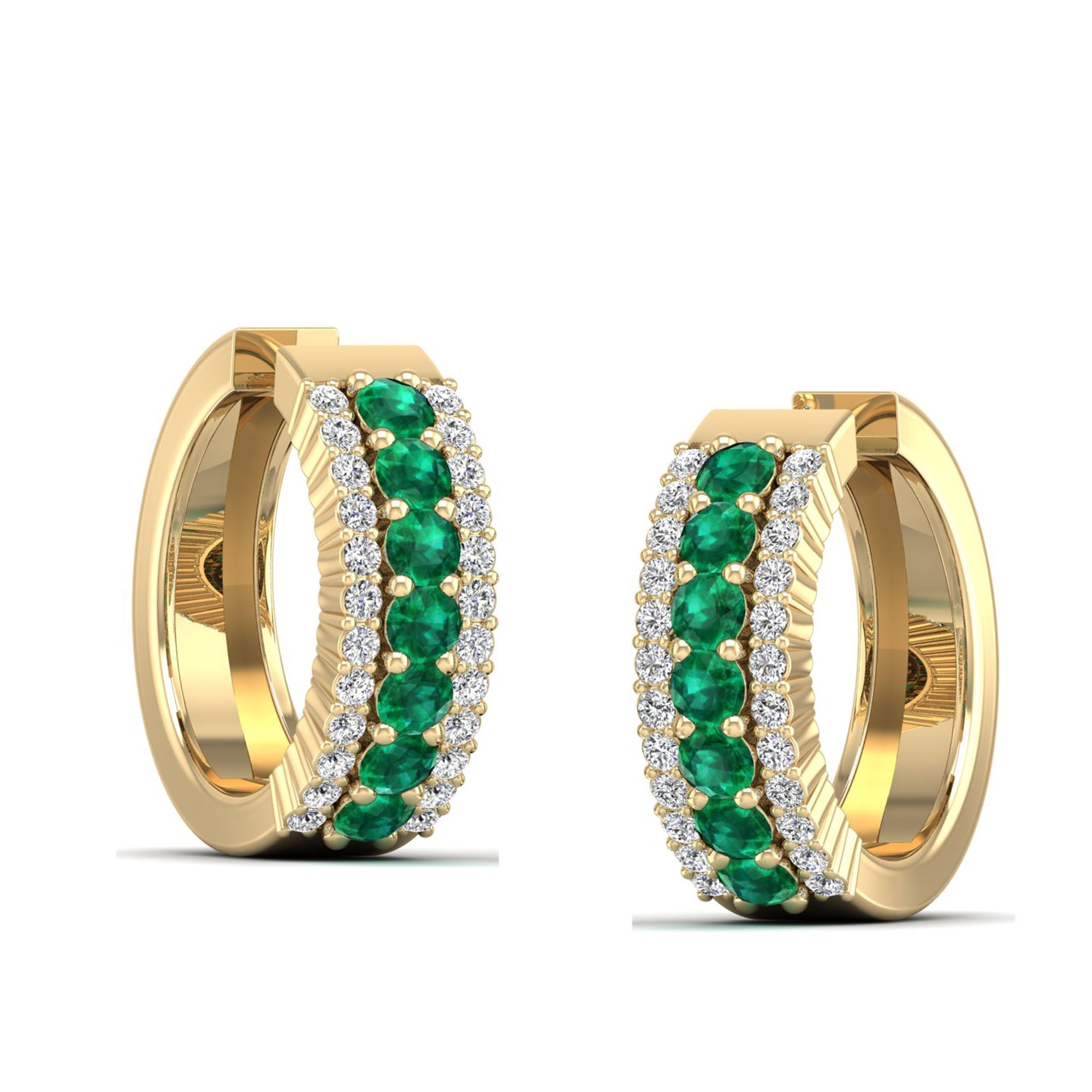 Triple Row Emerald and Diamond Hoops