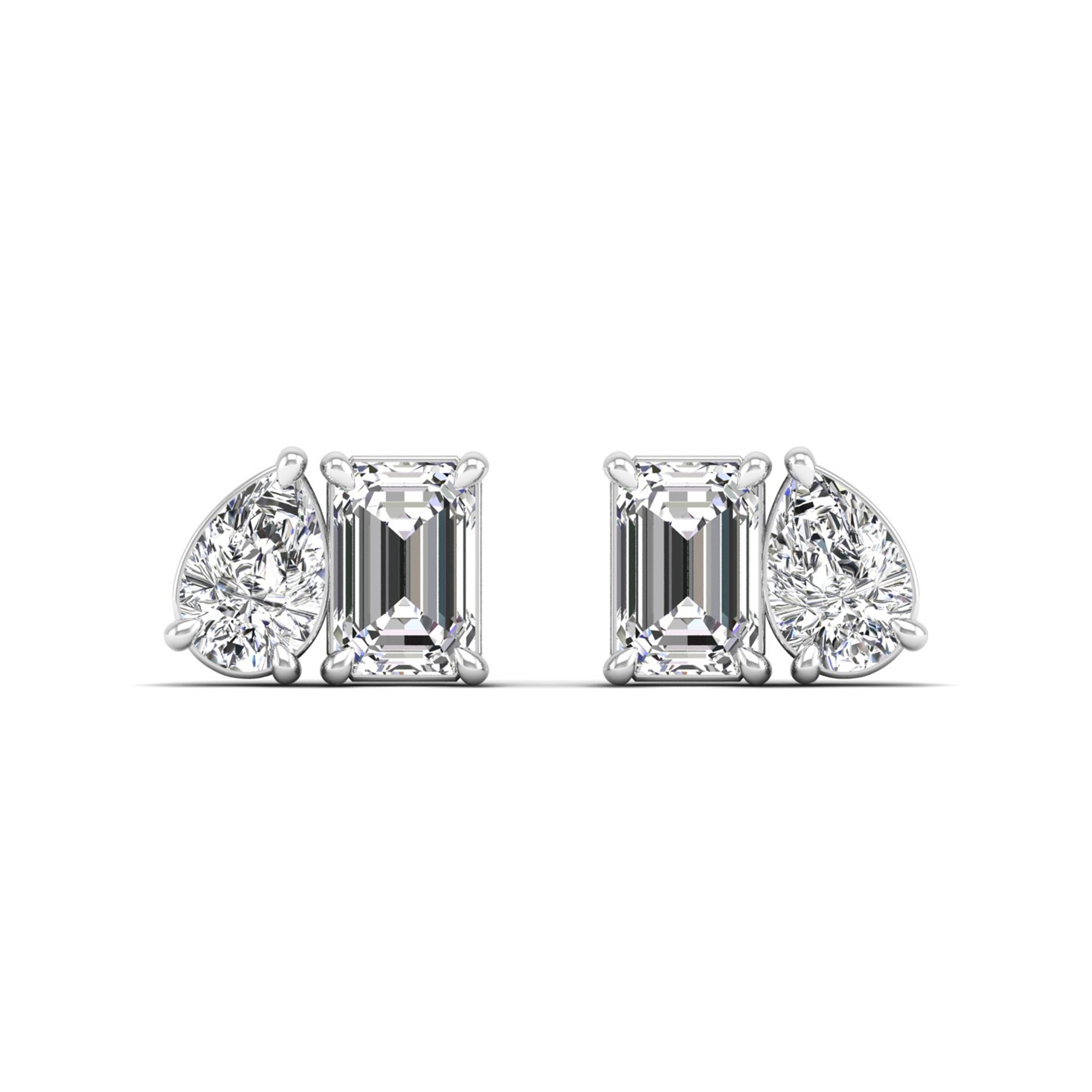 Toi et Moi Pear and Emerald Lab Diamond Earrings