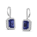 Emerald Tanzanite and Halo Diamond Drop Earrings