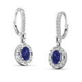 Oval Tanzanite Halo Baguette and Round Diamond Dangle Earrings