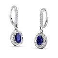 Oval Sapphire Halo Baguette and Round Diamond Dangle Earrings