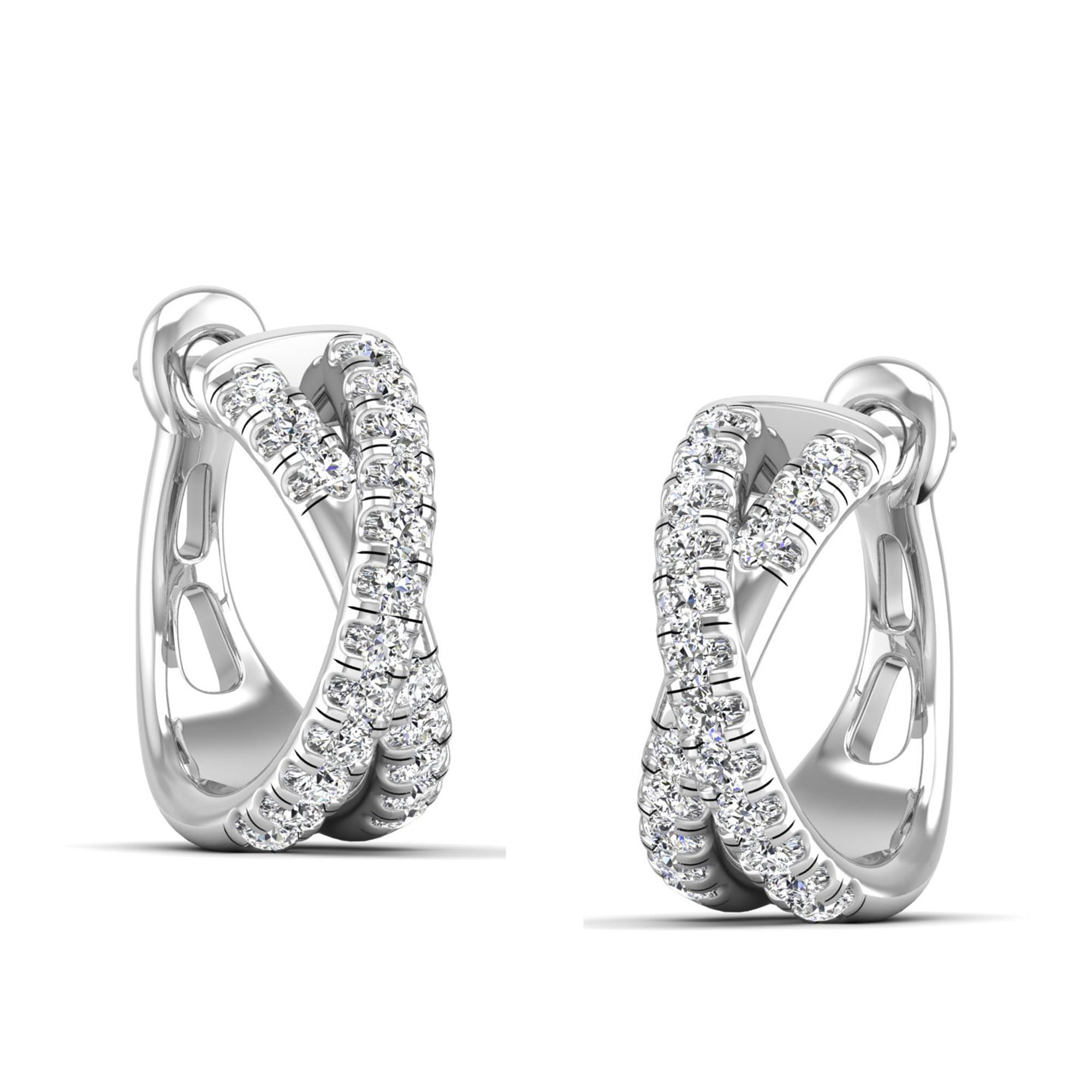Pavé Round Diamond Criss Cross Hoop Earrings
