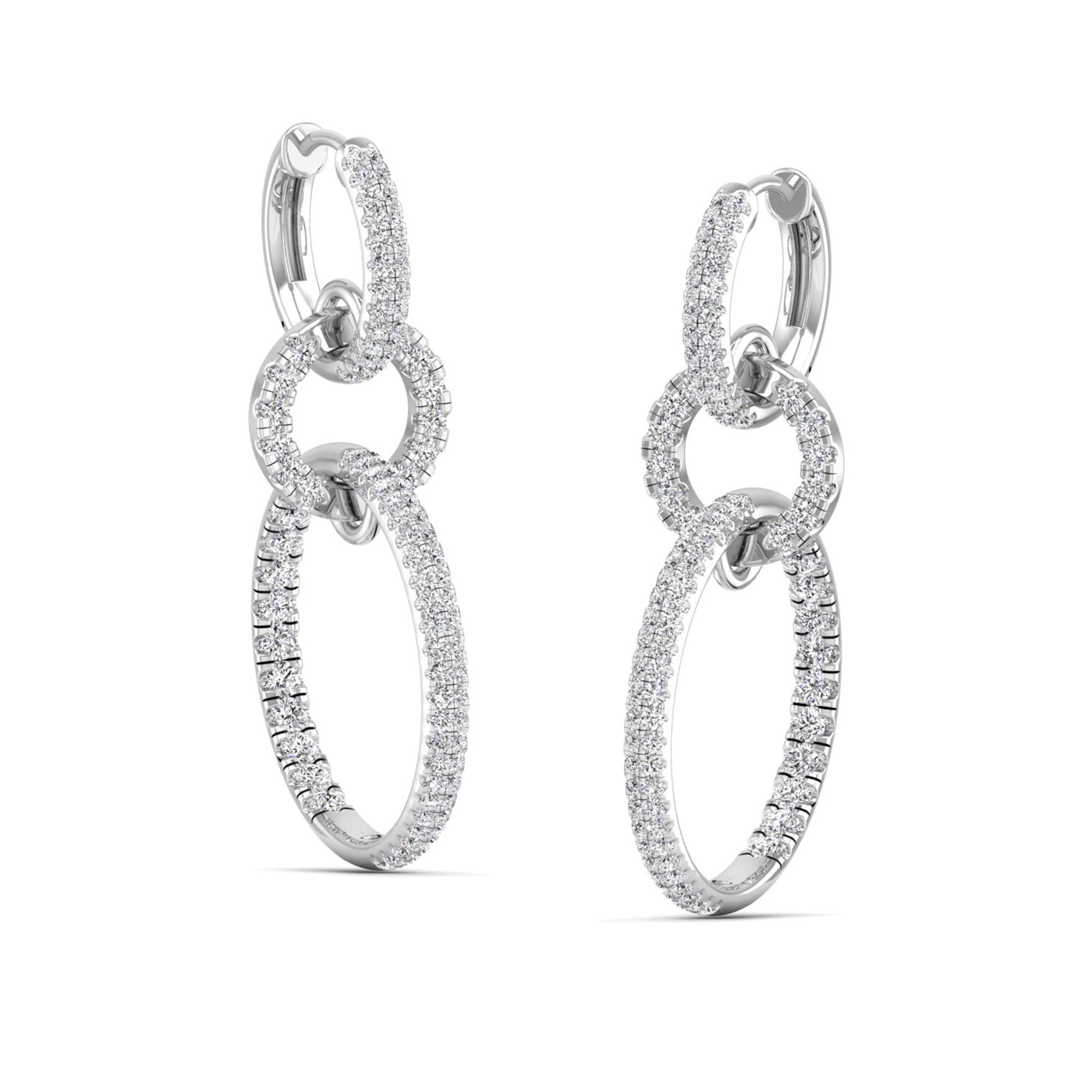 Oval Link Hoop-Drop Diamond Earrings