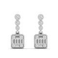 Halo Round and Baguette Diamond Square Stud Earrings