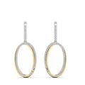 Two-Tone Double Oval Round and Baguette Diamond Dangle Earrings