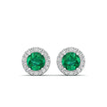 Round Emerald Halo Diamond Stud Earrings