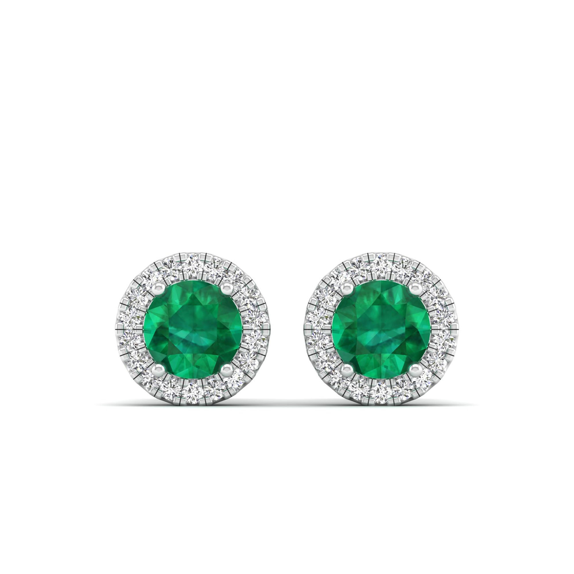Round Emerald Halo Diamond Stud Earrings