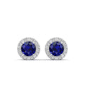Round Sapphire Halo Diamond Stud Earrings