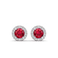 Round Ruby Halo Diamond Stud Earrings