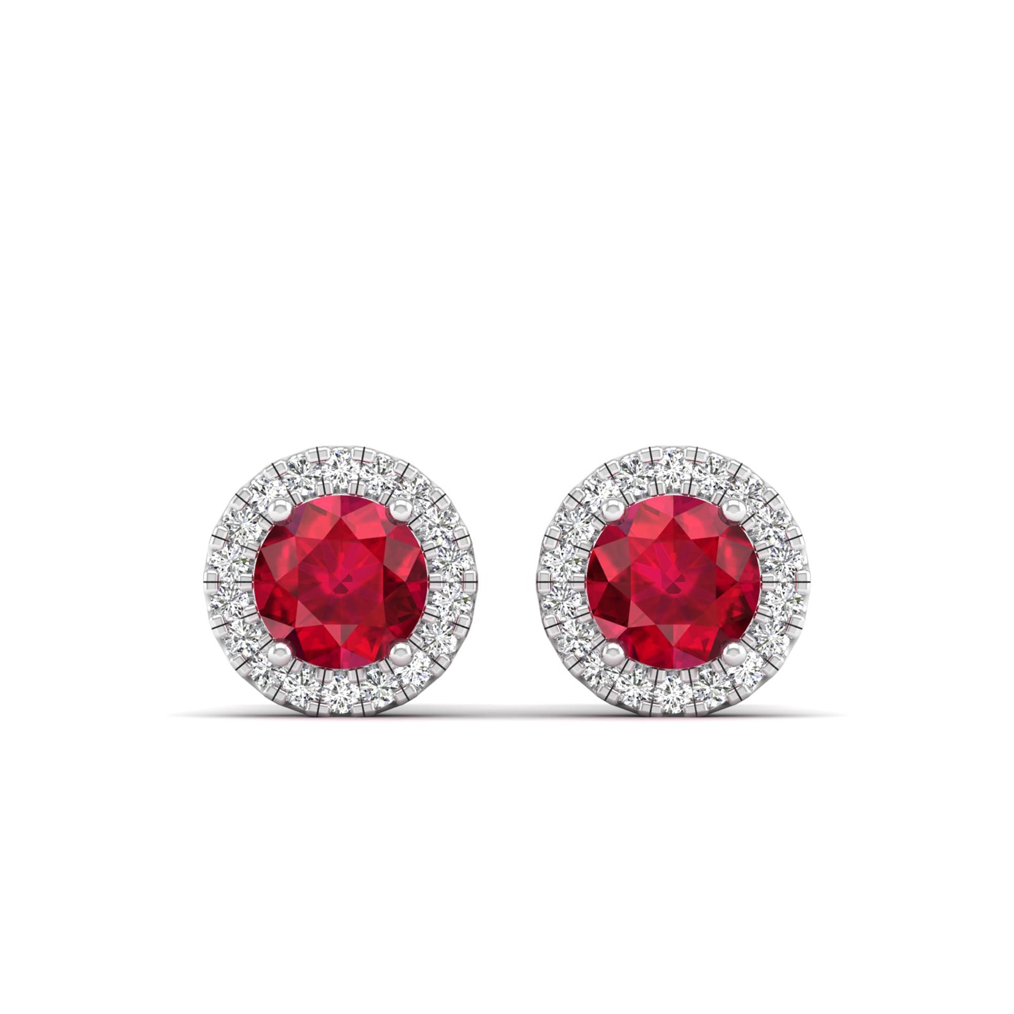 Round Ruby Halo Diamond Stud Earrings